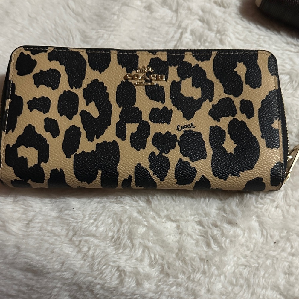 Coach Black and Tan Animal Print Wallet